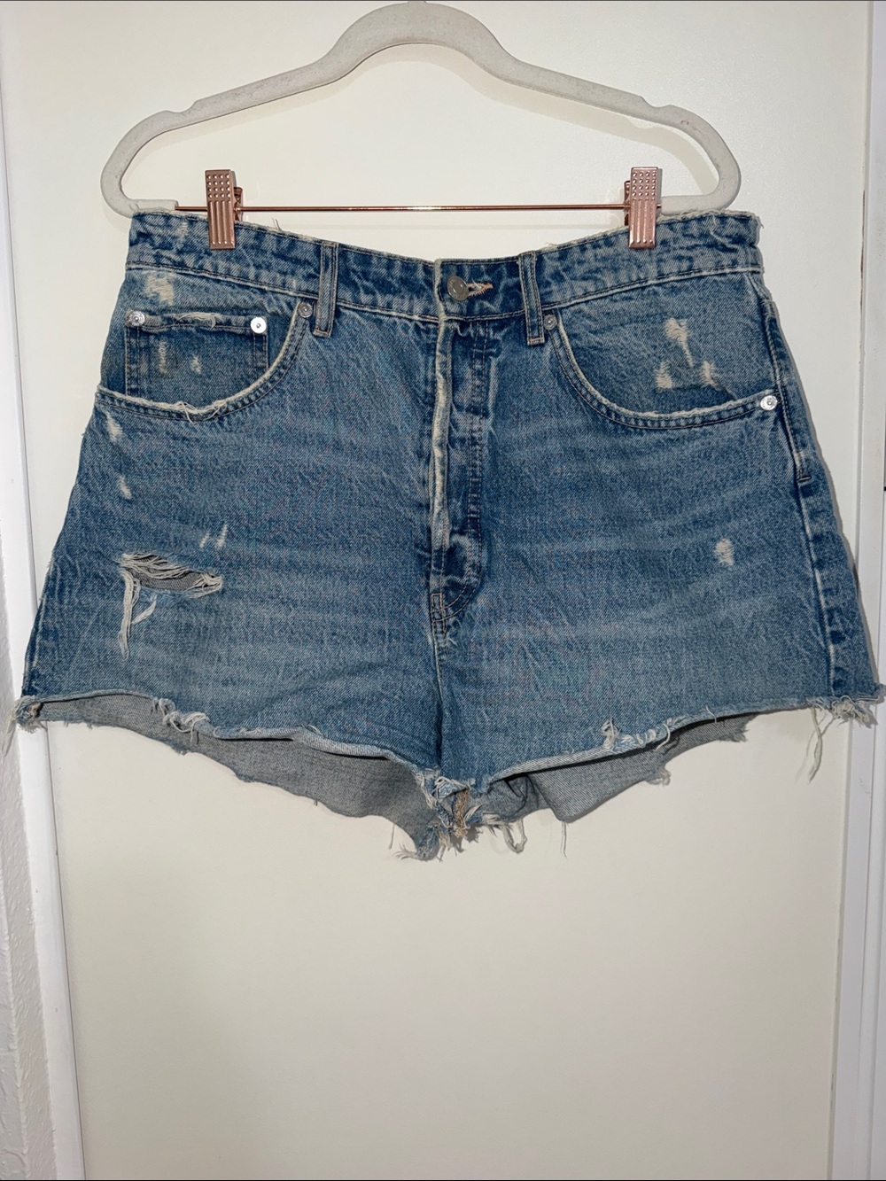 Zara Distressed Denim Jean Shorts - Blue 10
